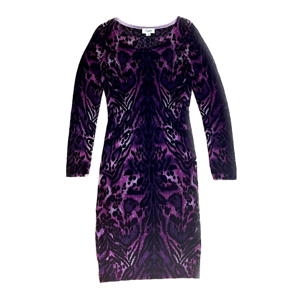 Temperley London Merino Wool Midi Dress Purple Animal Print
